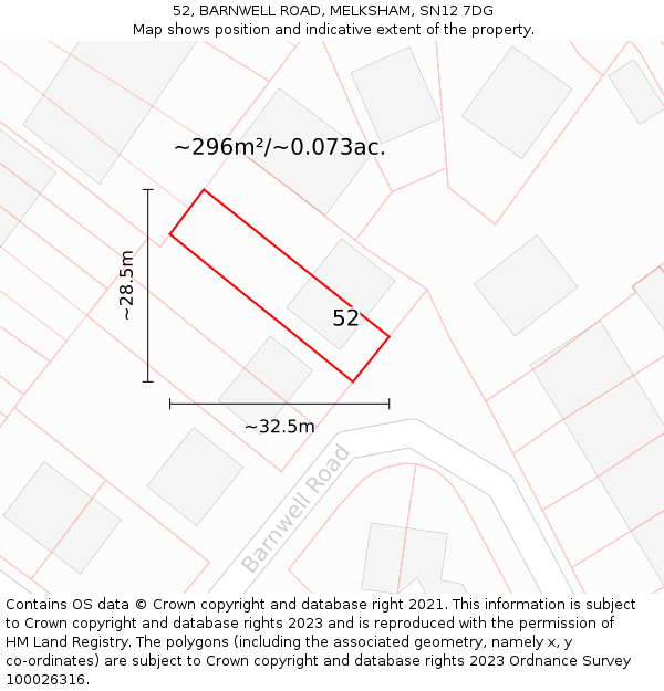 52, BARNWELL ROAD, MELKSHAM, SN12 7DG: Plot and title map