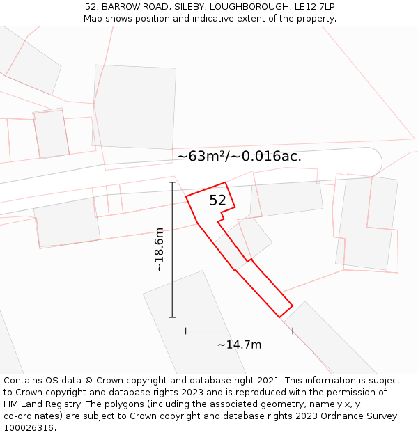 52, BARROW ROAD, SILEBY, LOUGHBOROUGH, LE12 7LP: Plot and title map