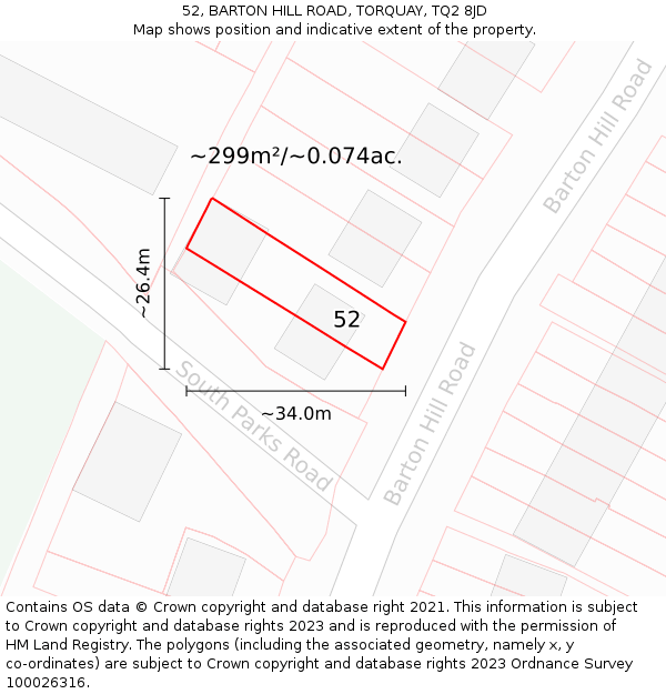 52, BARTON HILL ROAD, TORQUAY, TQ2 8JD: Plot and title map