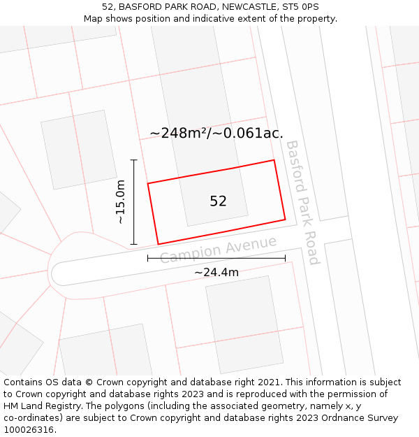 52, BASFORD PARK ROAD, NEWCASTLE, ST5 0PS: Plot and title map