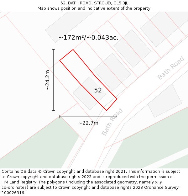 52, BATH ROAD, STROUD, GL5 3JL: Plot and title map