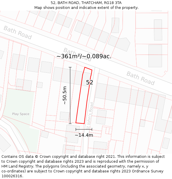 52, BATH ROAD, THATCHAM, RG18 3TA: Plot and title map