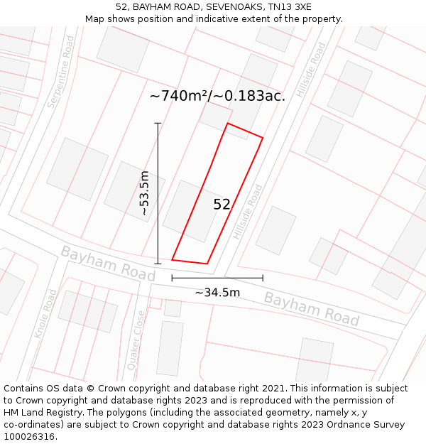 52, BAYHAM ROAD, SEVENOAKS, TN13 3XE: Plot and title map
