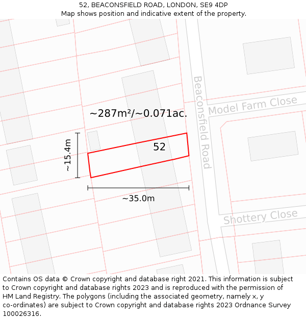 52, BEACONSFIELD ROAD, LONDON, SE9 4DP: Plot and title map