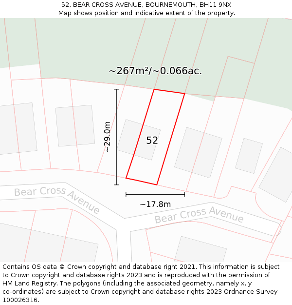 52, BEAR CROSS AVENUE, BOURNEMOUTH, BH11 9NX: Plot and title map