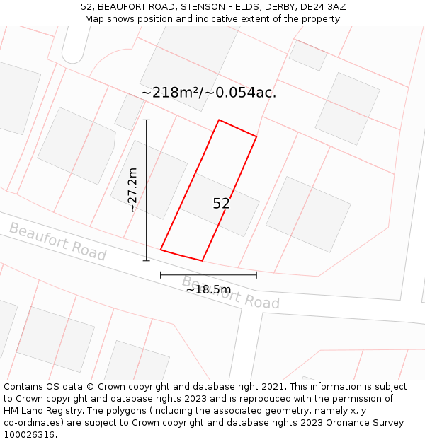 52, BEAUFORT ROAD, STENSON FIELDS, DERBY, DE24 3AZ: Plot and title map