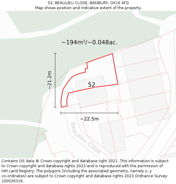52, BEAULIEU CLOSE, BANBURY, OX16 4FQ: Plot and title map