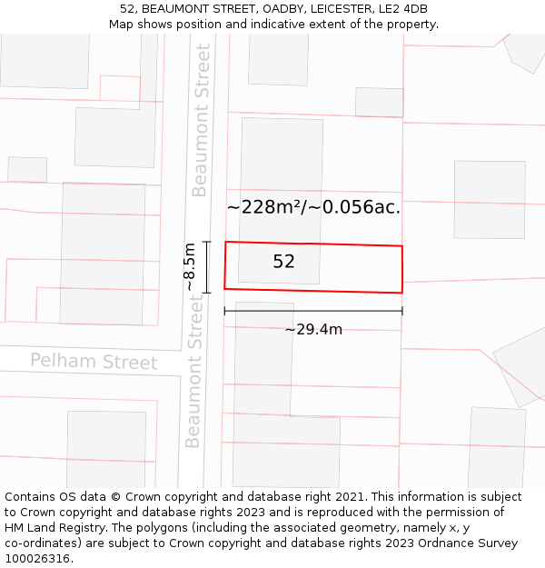 52, BEAUMONT STREET, OADBY, LEICESTER, LE2 4DB: Plot and title map