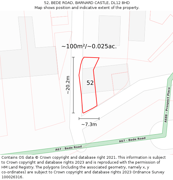 52, BEDE ROAD, BARNARD CASTLE, DL12 8HD: Plot and title map