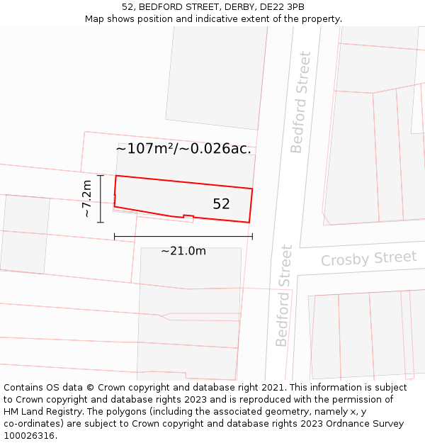 52, BEDFORD STREET, DERBY, DE22 3PB: Plot and title map