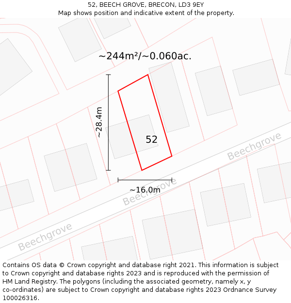 52, BEECH GROVE, BRECON, LD3 9EY: Plot and title map