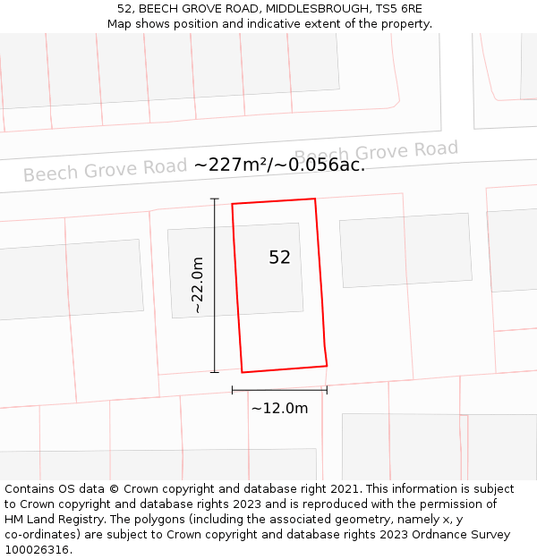 52, BEECH GROVE ROAD, MIDDLESBROUGH, TS5 6RE: Plot and title map