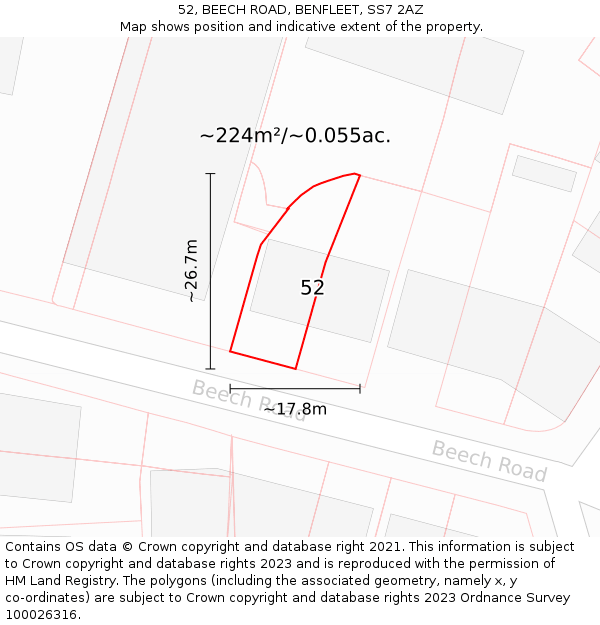 52, BEECH ROAD, BENFLEET, SS7 2AZ: Plot and title map