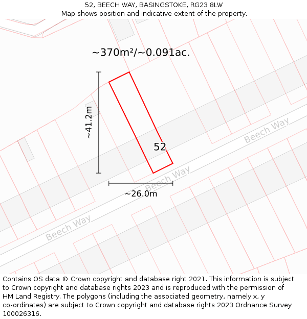 52, BEECH WAY, BASINGSTOKE, RG23 8LW: Plot and title map