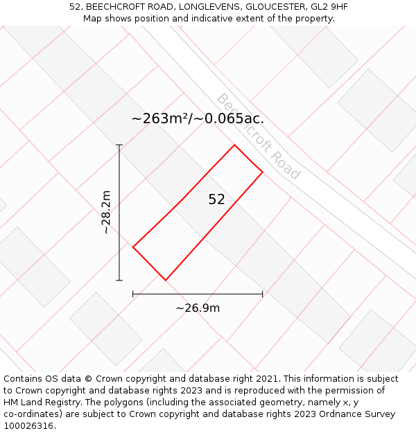 52, BEECHCROFT ROAD, LONGLEVENS, GLOUCESTER, GL2 9HF: Plot and title map