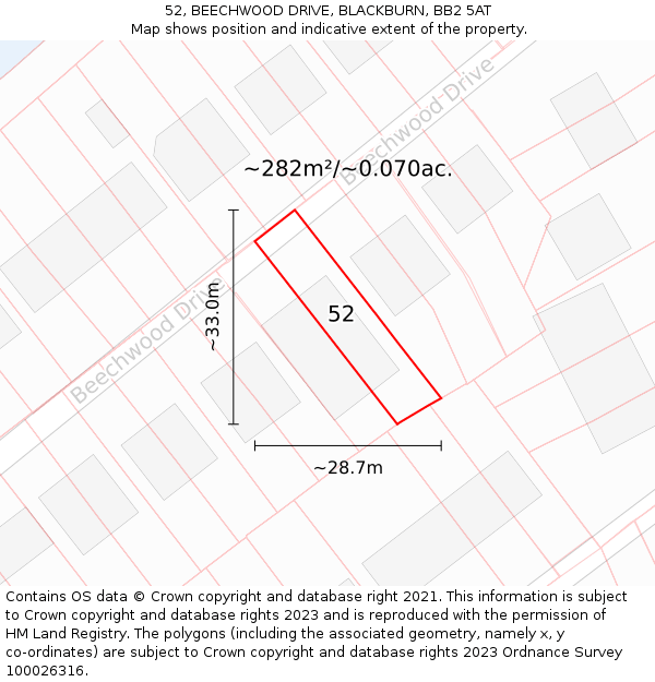 52, BEECHWOOD DRIVE, BLACKBURN, BB2 5AT: Plot and title map