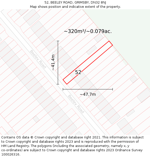 52, BEELEY ROAD, GRIMSBY, DN32 8NJ: Plot and title map