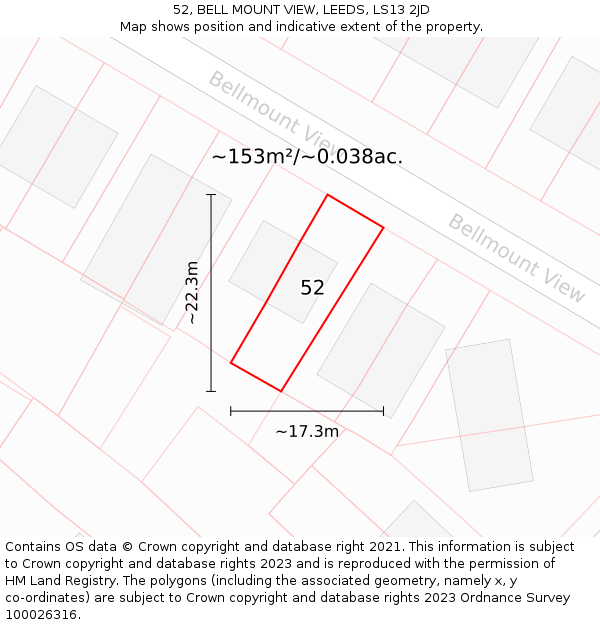 52, BELL MOUNT VIEW, LEEDS, LS13 2JD: Plot and title map