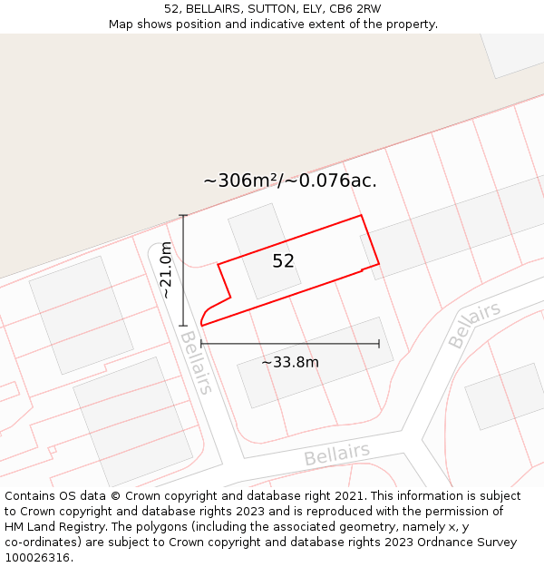 52, BELLAIRS, SUTTON, ELY, CB6 2RW: Plot and title map