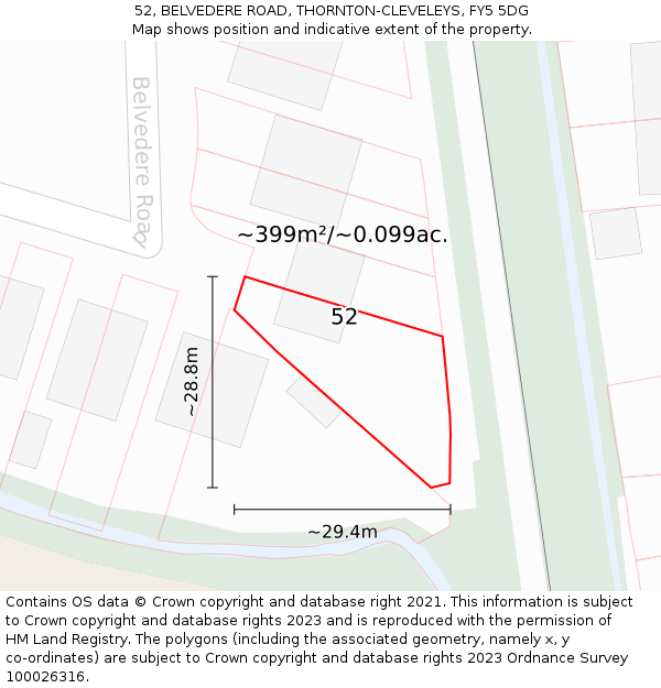 52, BELVEDERE ROAD, THORNTON-CLEVELEYS, FY5 5DG: Plot and title map