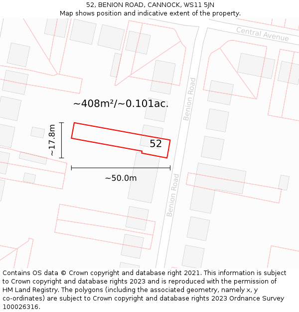 52, BENION ROAD, CANNOCK, WS11 5JN: Plot and title map