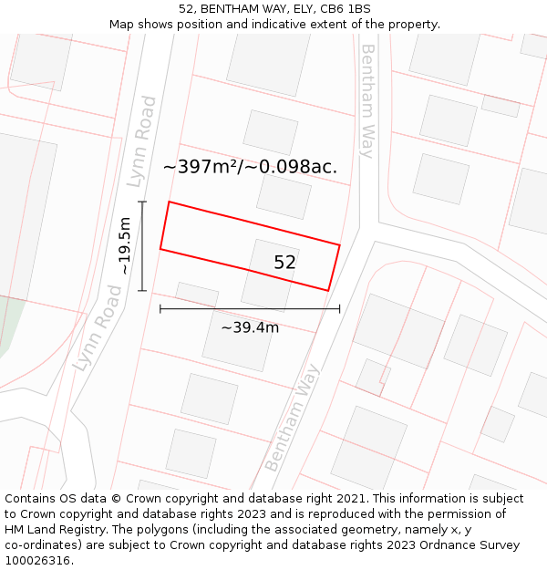 52, BENTHAM WAY, ELY, CB6 1BS: Plot and title map