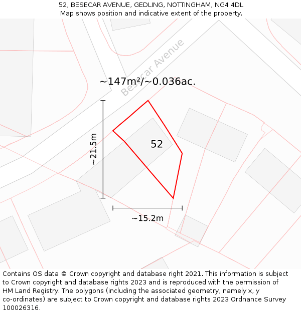 52, BESECAR AVENUE, GEDLING, NOTTINGHAM, NG4 4DL: Plot and title map