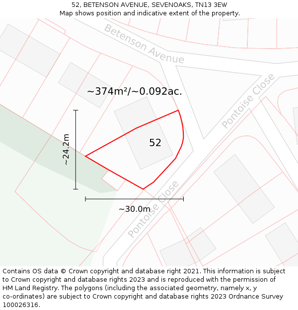 52, BETENSON AVENUE, SEVENOAKS, TN13 3EW: Plot and title map