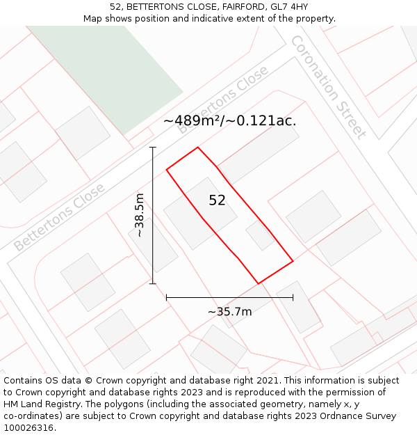 52, BETTERTONS CLOSE, FAIRFORD, GL7 4HY: Plot and title map
