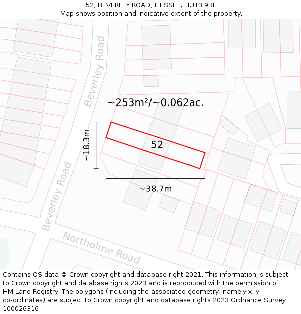 52, BEVERLEY ROAD, HESSLE, HU13 9BL: Plot and title map