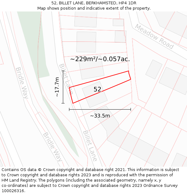 52, BILLET LANE, BERKHAMSTED, HP4 1DR: Plot and title map