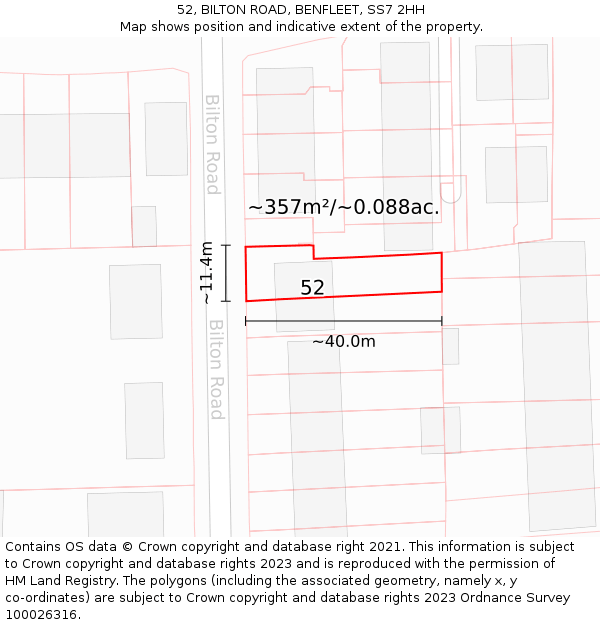 52, BILTON ROAD, BENFLEET, SS7 2HH: Plot and title map