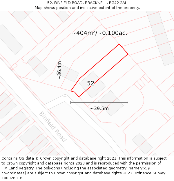 52, BINFIELD ROAD, BRACKNELL, RG42 2AL: Plot and title map