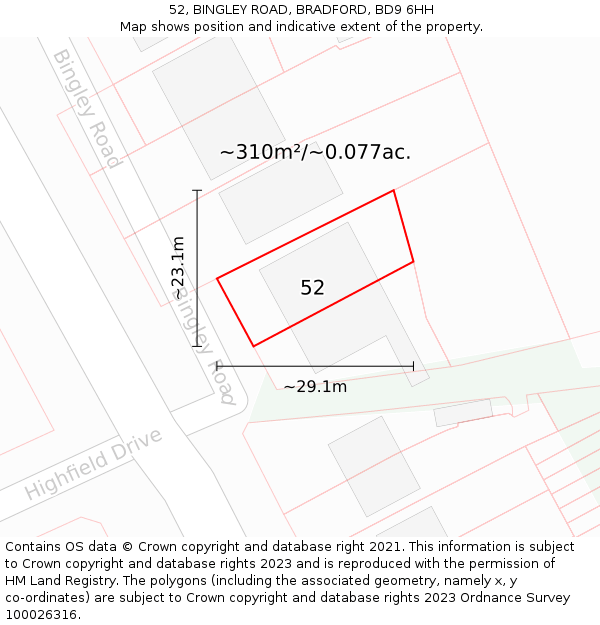 52, BINGLEY ROAD, BRADFORD, BD9 6HH: Plot and title map