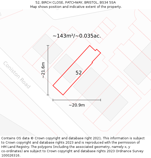 52, BIRCH CLOSE, PATCHWAY, BRISTOL, BS34 5SA: Plot and title map