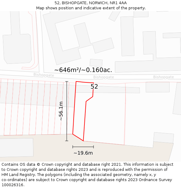 52, BISHOPGATE, NORWICH, NR1 4AA: Plot and title map