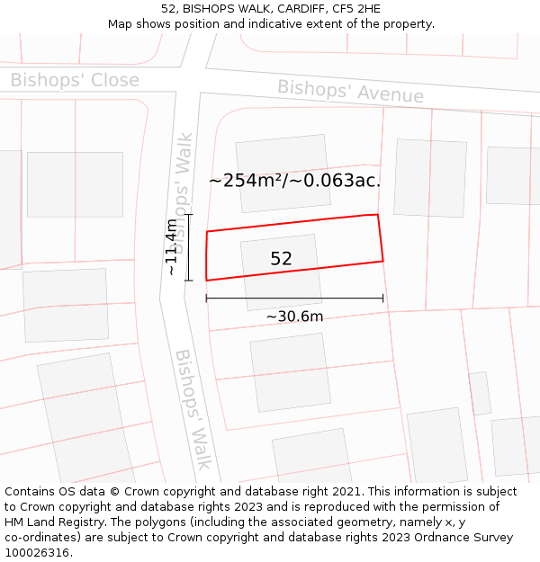 52, BISHOPS WALK, CARDIFF, CF5 2HE: Plot and title map