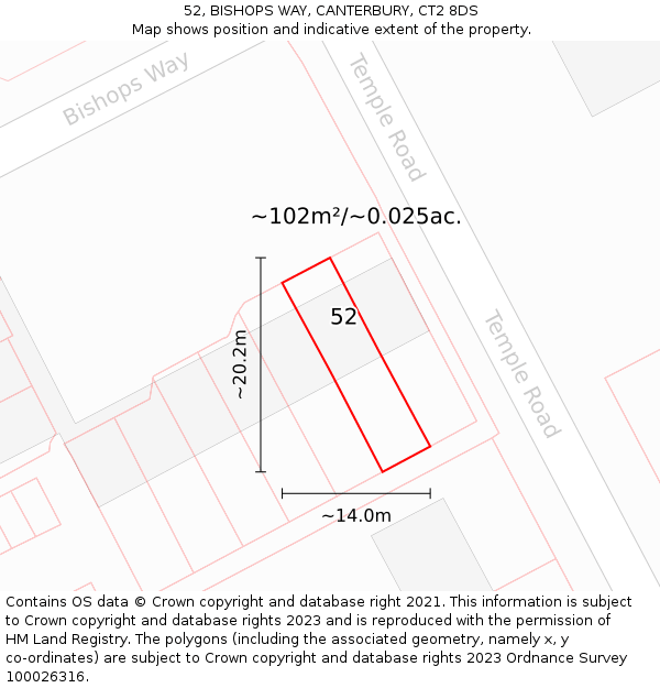 52, BISHOPS WAY, CANTERBURY, CT2 8DS: Plot and title map