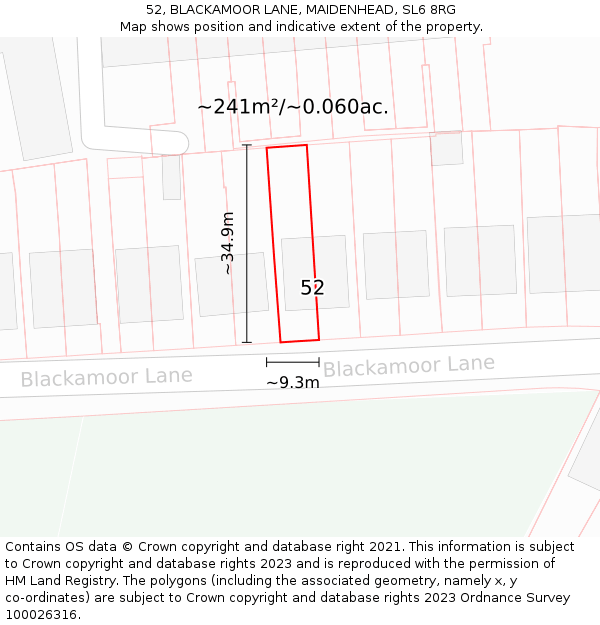 52, BLACKAMOOR LANE, MAIDENHEAD, SL6 8RG: Plot and title map
