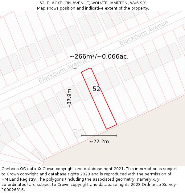 52, BLACKBURN AVENUE, WOLVERHAMPTON, WV6 9JX: Plot and title map