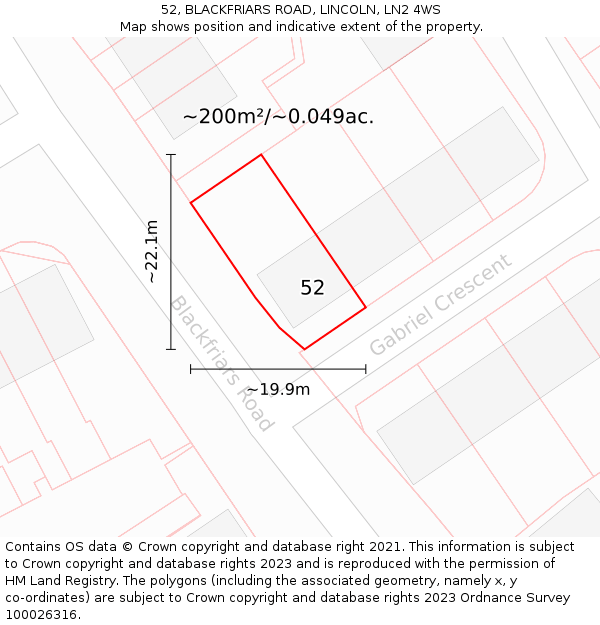 52, BLACKFRIARS ROAD, LINCOLN, LN2 4WS: Plot and title map