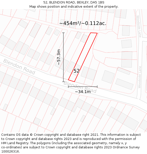 52, BLENDON ROAD, BEXLEY, DA5 1BS: Plot and title map