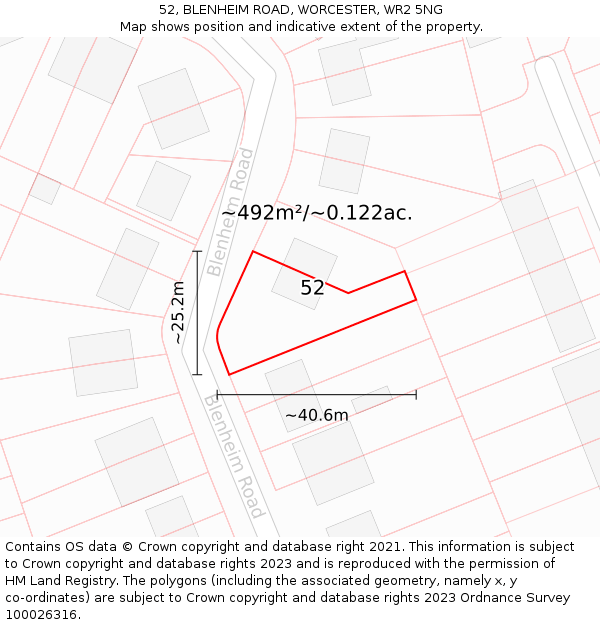 52, BLENHEIM ROAD, WORCESTER, WR2 5NG: Plot and title map