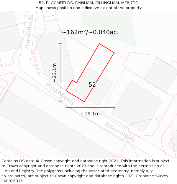 52, BLOOMFIELDS, RAINHAM, GILLINGHAM, ME8 7DD: Plot and title map