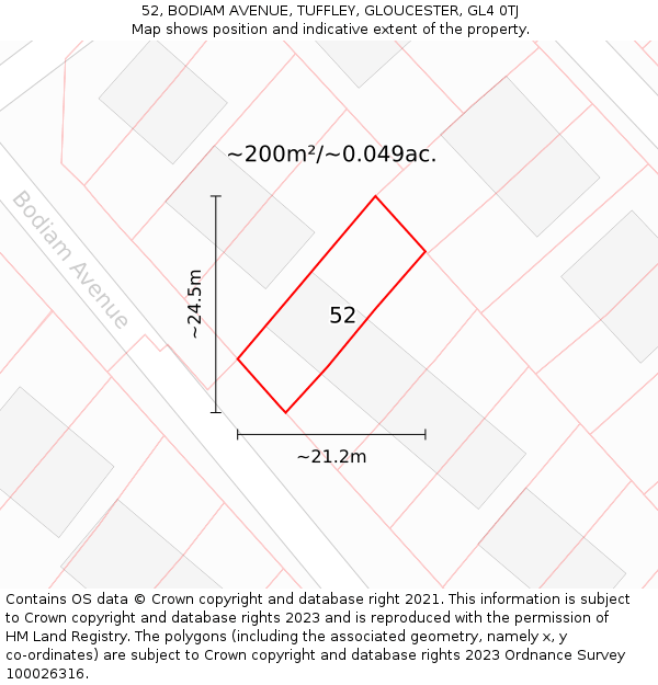 52, BODIAM AVENUE, TUFFLEY, GLOUCESTER, GL4 0TJ: Plot and title map