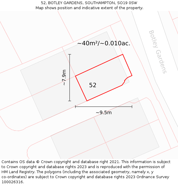52, BOTLEY GARDENS, SOUTHAMPTON, SO19 0SW: Plot and title map