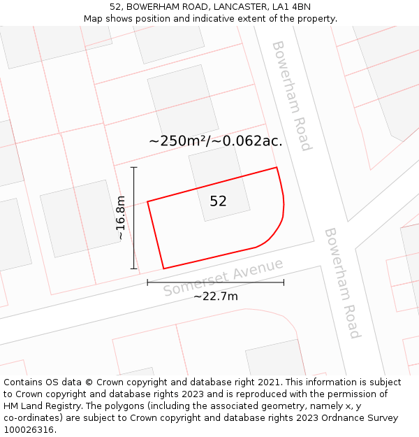 52, BOWERHAM ROAD, LANCASTER, LA1 4BN: Plot and title map