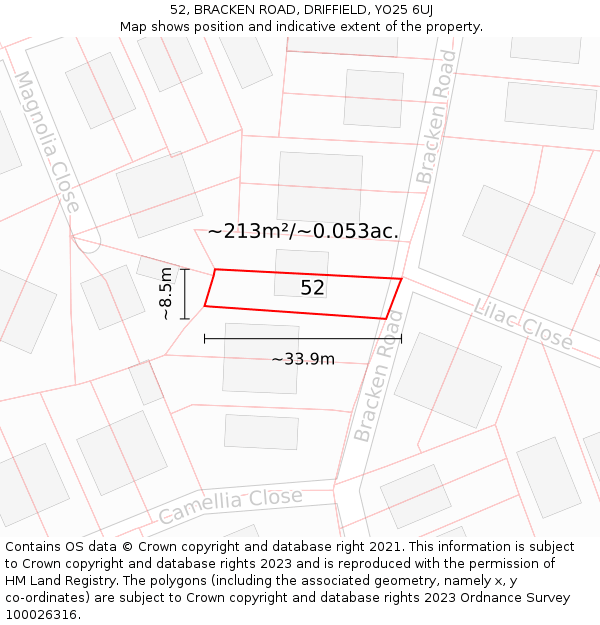 52, BRACKEN ROAD, DRIFFIELD, YO25 6UJ: Plot and title map