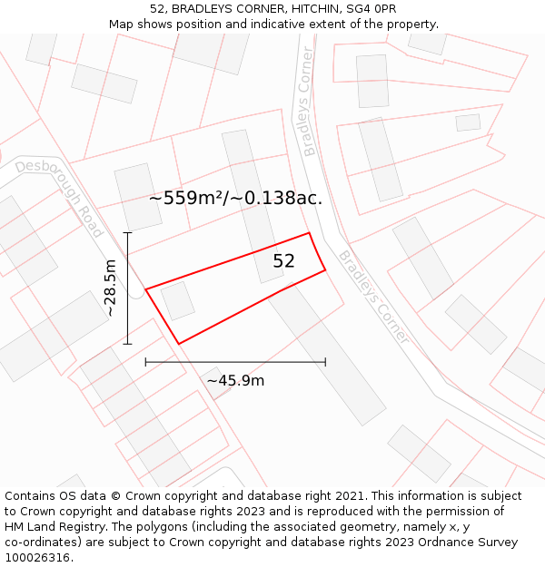 52, BRADLEYS CORNER, HITCHIN, SG4 0PR: Plot and title map