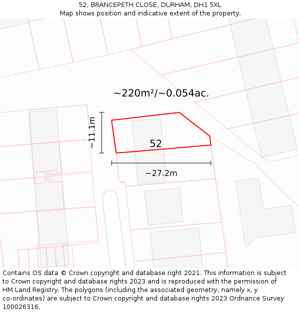52, BRANCEPETH CLOSE, DURHAM, DH1 5XL: Plot and title map